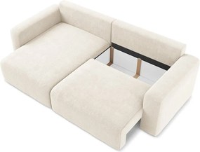 Krémszínű zsenília kinyitható-tárolóhelyes sarokkanapé (bal oldali-heverő résszel) Kona – Makamii