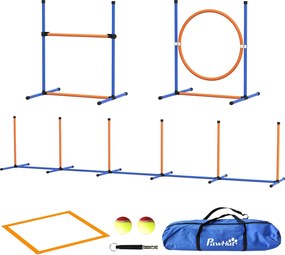 PawHut Kutya Agilitási Szett, 4 Részes Kutya Képzési Szett Állítható Magasságú Agilitási Küzdőkkel, Kanyargó Polcokkal, Megállító Dozzal, Ugráló Gyűrű