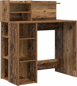 vidaXL Asztal polcokkal tárolóval Öreg fa 90 x 48 x 101,5 cm Faanyag