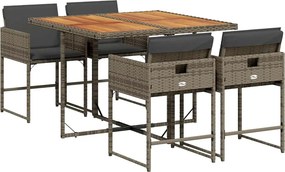vidaXL 5 részes szürke polyrattan kerti étkezőgarnitúra párnával