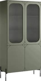 Sonatia vitrines szekrény 100 cm négyajtós - olívazöld