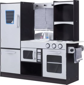 HOMCOM Nagy Fa Játék Konyha 3 Év Feletti Gyerekeknek Tartozékokkal - Gyerekeknek Szánt Játék Konyha Mikrohullámú Sütő, Mosogató 105x31.5x95 cm Ezüst é