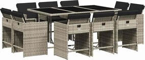 vidaXL 11 részes világosszürke polyrattan kerti ülőgarnitúra párnákkal