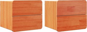 vidaXL Éjjeli asztal fiókkal 2 pcs Barna 39 x 34 x 33 cm Tömör fenyőfa