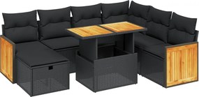 vidaXL 8 részes fekete polyrattan kerti ülőgarnitúra párnákkal