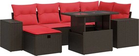 vidaXL 7 részes fekete polyrattan akácfa kerti ülőgarnitúra párnával