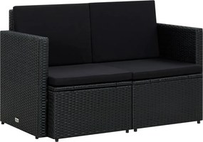 vidaXL fekete kétszemélyes polyrattan kerti kanapé párnákkal