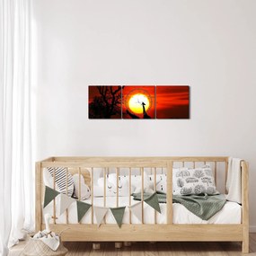 Kép - Állatok sziluettjei napnyugtakor (órával) (90x30 cm)