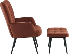 Fotel lábtartóval, barna Velvet szövet/fekete, HABEN
