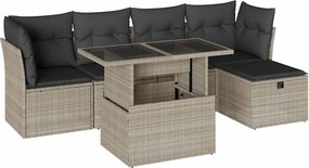 vidaXL 6 részes világosszürke polyrattan kerti ülőgarnitúra párnákkal