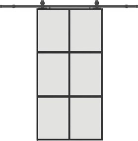 vidaXL fekete edzett üveg tolóajtó fémszerelék szettel 102,5x205 cm