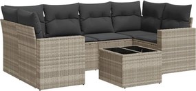 vidaXL 7 részes világosszürke polyrattan kerti ülőgarnitúra párnákkal