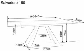 Salvadore bővíthető étkezőasztal kerámia matt fekete 160-240 cm