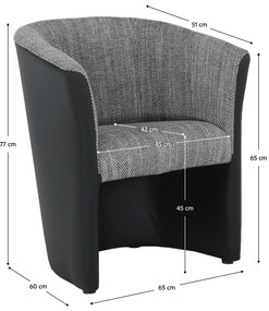 Klub fotel, fekete textilbőr/ szürke szövet, CUBA