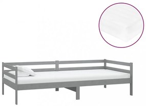 szürke tömör fenyőfa dívány matraccal 90 x 200 cm