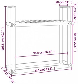 fekete tömör fenyőfa tűzifatartó állvány 110x35x108,5 cm