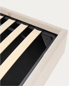 Bézs kárpitozott ágyneműtartós franciaágy ágyráccsal 180x200 cm Nahiri – Kave Home
