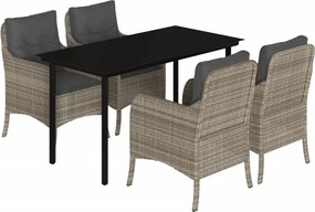 vidaXL 5részes világosszürke polyrattan kerti étkezőgarnitúra párnával