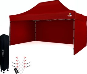 Kerti sátor 3x4,5m Acél | Gyorsan felállítható Pavilon Eseményekhez és Partikhoz - plusz 3 oldalfal - Piros