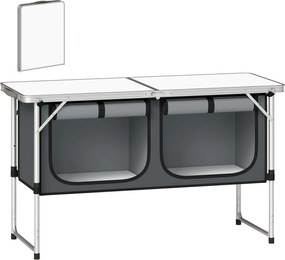 Outsunny összecsukható kemping konyhaasztal Oxford szövet szekrénnyel, alumínium váz — 120 x 47 x 70 cm, ezüst | Aosom