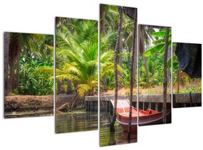 Kép - Fából készült hajó a csatornán, Thaiföld (150x105 cm)