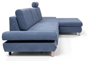 Ágyazható kárpitozott L-alakú sarok ülőgarnitúra tárolóhellyel AVESTA, jobbos, kék