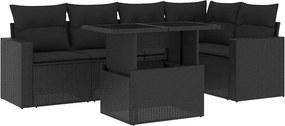 vidaXL 6 részes fekete polyrattan kerti ülőgarnitúra párnákkal