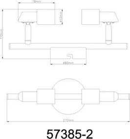 Globo 57385-2 Fali lámpa, LED reflektor, fém nikkel matt, fém krómozott, HxSzxM: 270x80x110mm, 2x GU10 LED 3W 230V izzókkal, 250lm forrás, 250lm kimenet, 3000K