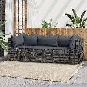 3 részes szürke polyrattan kerti ülőgarnitúra párnákkal