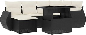vidaXL 7 részes fekete polyrattan kerti ülőgarnitúra párnával