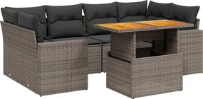 vidaXL 7 részes szürke polyrattan kerti ülőgarnitúra párnákkal