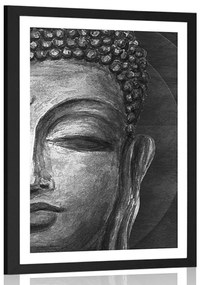 Poszter paszportuval Buddha arc fekete fehérben