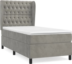 vidaXL világosszürke bársony rugós ágy matraccal 90x190 cm