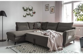 Stylish Stan L sötétszürke kinyitható bársony sarokkanapé, bal oldali - Miuform