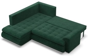 Tokio sarokkanapé, L alakú háttámlával, 2 ágyneműtartóval, kordbársony, baloldali, zöld