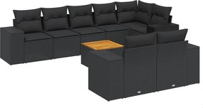 vidaXL 9 részes fekete polyrattan kerti ülőgarnitúra párnákkal