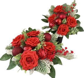 Sírdísz Csokor Temetőbe Szett Rózsa Karácsonyi Gömbök