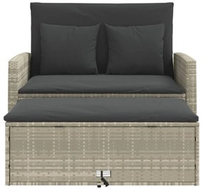 2 személyes világosszürke polyrattan kerti kanapé párnával
