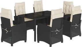 vidaXL 7 részes fekete polyrattan kerti étkezőgarnitúra párnával
