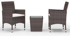 3 részes barna polyrattan és edzett üveg bisztrószett