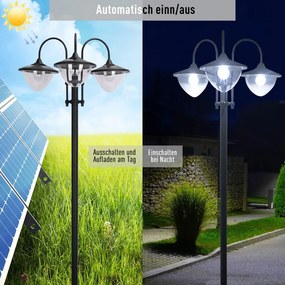 Solar Lantern állólámpa fémből, kerti lámpa, 189 cm magas, kültéri széllámpa, vízálló IP44 virágcserép talppal fekete