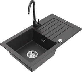 Mexen Pablo gránit mosogató 1-medencés csepegtetővel és Telma konyhai csapteleppel, fekete pöttyös - 6510-76-670200-76