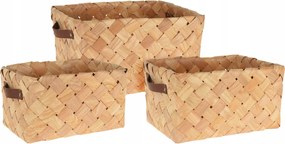 Fonott Kosarak Kosár Szett 3 db-os Fa Kosár Barna