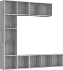 vidaXL 3 részes szürke sonoma fatermék könyv/TV-szekrény 180x30x180 cm