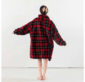 ALBURY piros báránybunda hatású kapucnis, ujjas pléd