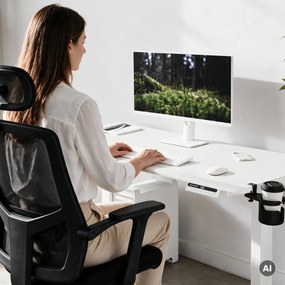 Elektromos, állítható magasságú, ergonomikus, fehér íróasztal,1400x700 mm: ARIA