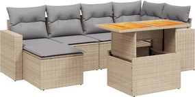 vidaXL 7 részes bézs polyrattan kerti ülőgarnitúra párnákkal