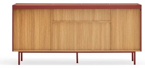Piros alacsony komód tölgyfa dekorral 165x78 cm Arista – Teulat