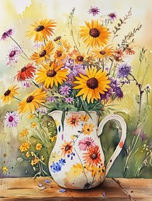 Vászonkép Canvas Színes Mezei Virágok Csokor Kancsó Nyár 75x100