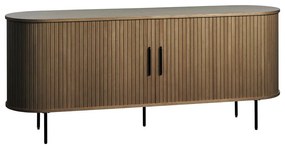 Barna komód tolóajtóval tölgyfa dekorral 180x76x45 cm Nola – Unique Furniture